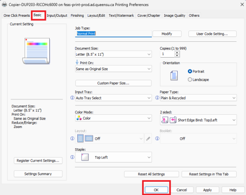 Apply print configuration