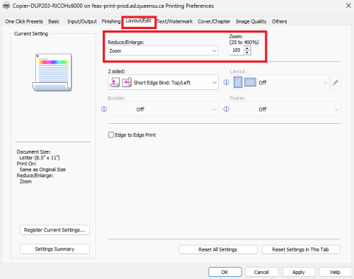 Layout Printing Configurations