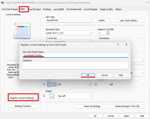 Saving Crowdmark print Configuration